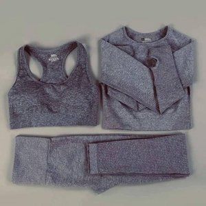 Gray Seamless Gym Set(sports bra, legging,crop top
